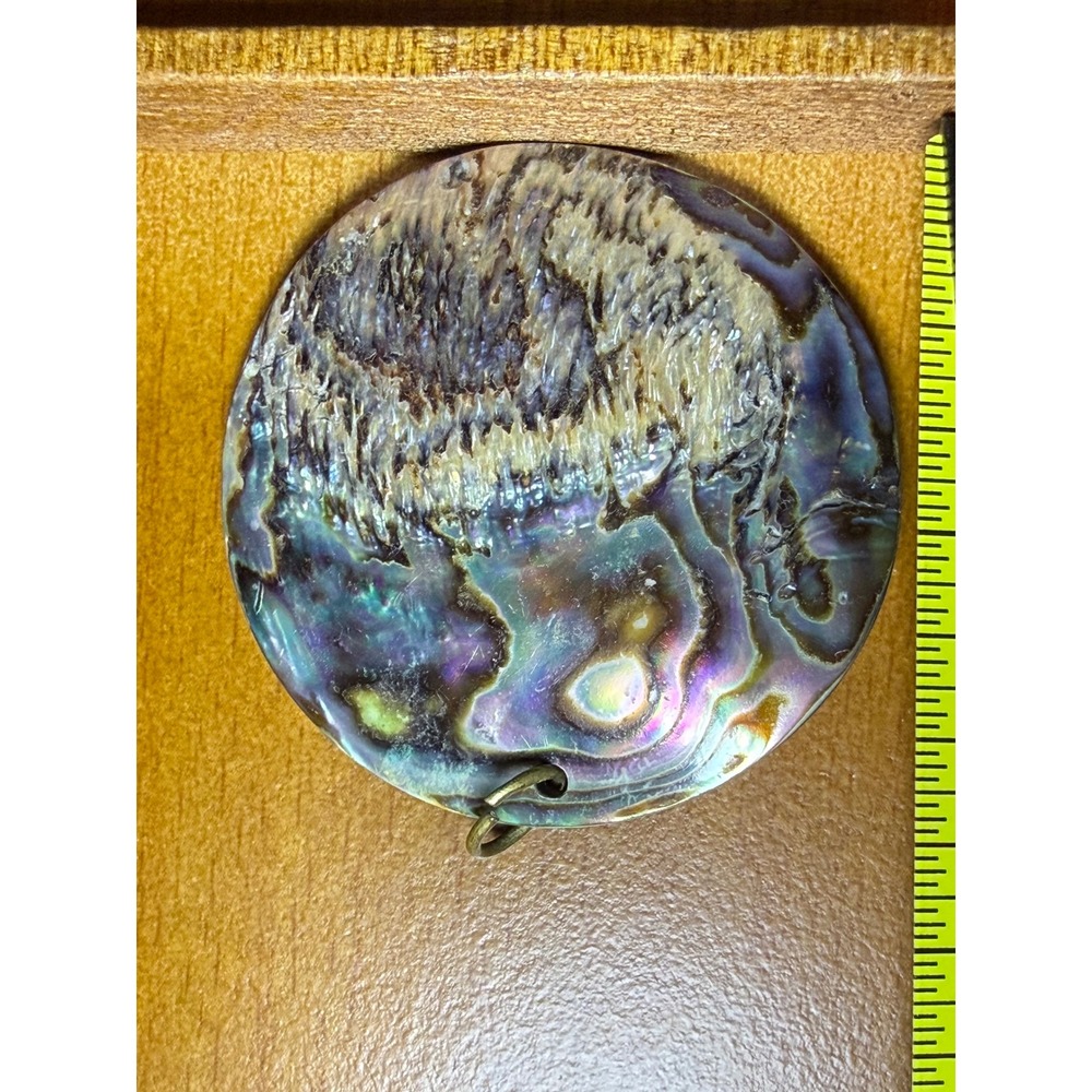 Natural Abalone Shell Pendant Iridescent Mother of Pearl Round Coastal Jewelry
